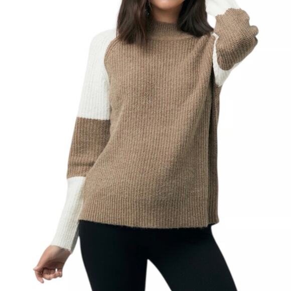 Ripe Women's Color Block Maternity Ribbed Knit Sweater Medium Tan Nursing - Picture 1 of 15